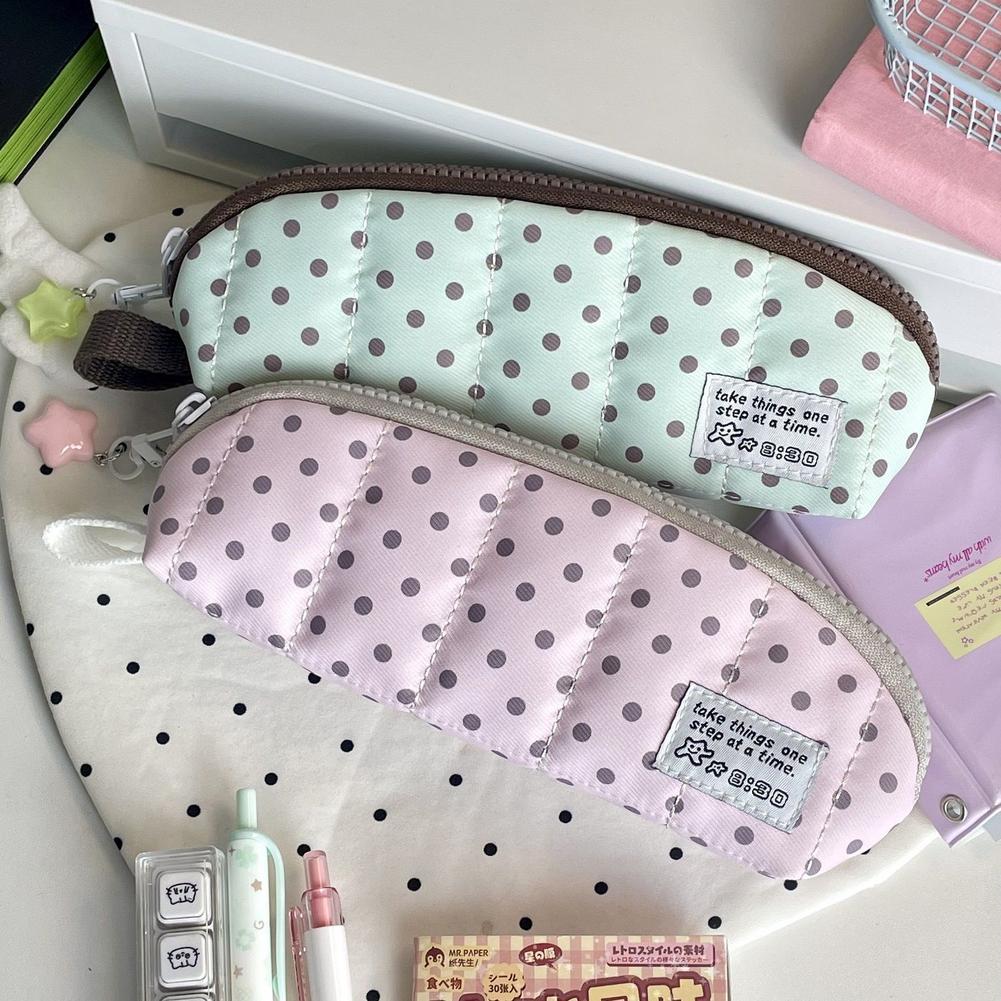 Aesthetic Large Pencil Case Pouch - Estetik Puantiyeli Kalem Kutusu Taşınabilir Kore